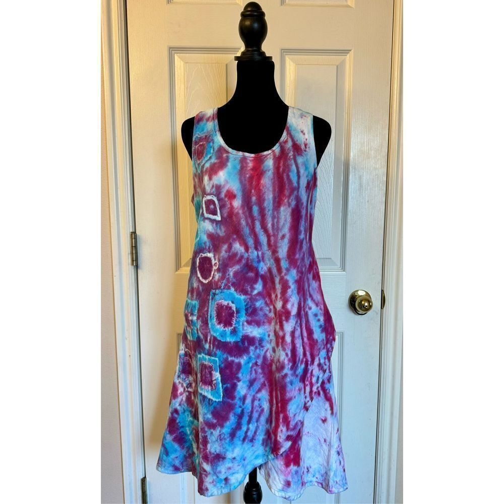 NWOT FLAX Tie Dye Spiral 100% Linen Shift Sleeveless Summer Dress Medium